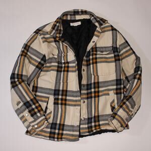 Aeropostale Button Up Cream Plaid Flannel Coat With Yellow And Blue Colors S